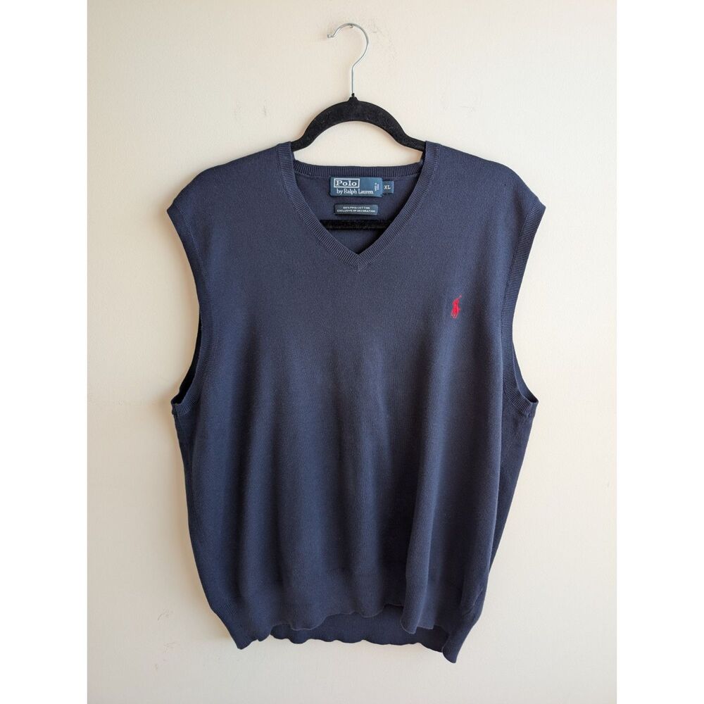 Polo Ralph Lauren Men's XL Navy Sweater Vest Pima Cotton V Neck Red Pony